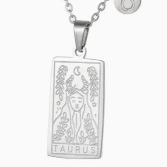 Taurus Zodiac Pendant Necklace 18K Gold Electro-Plated Stainless Steel Silver - Picture 1 of 4